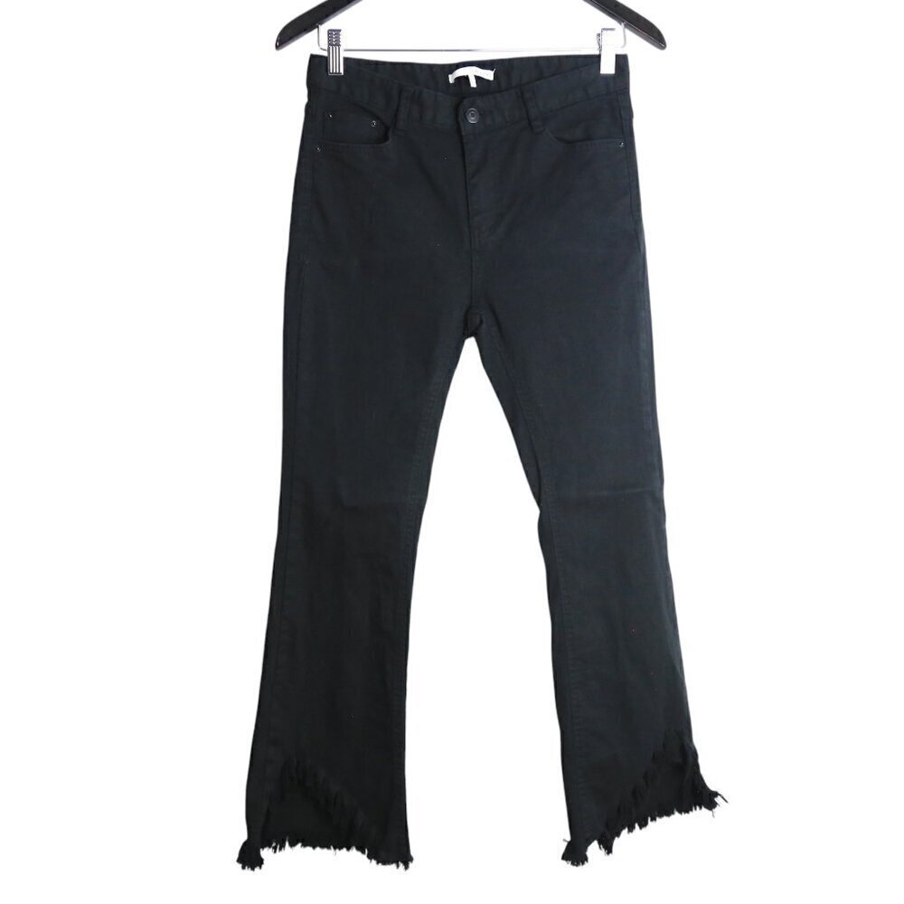 Oak + Fort Black Cotton Fit & Flare Black Fringe Shark Raw Hem Jeans Size Large